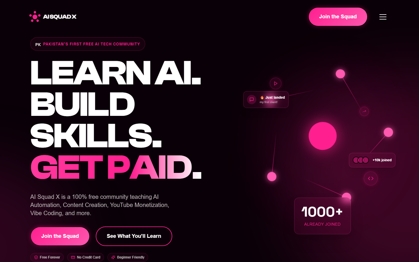 AI Squad X website hero section