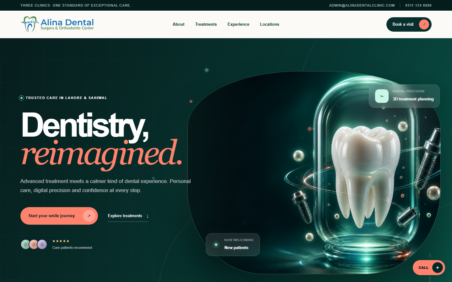Alina Dental website hero section